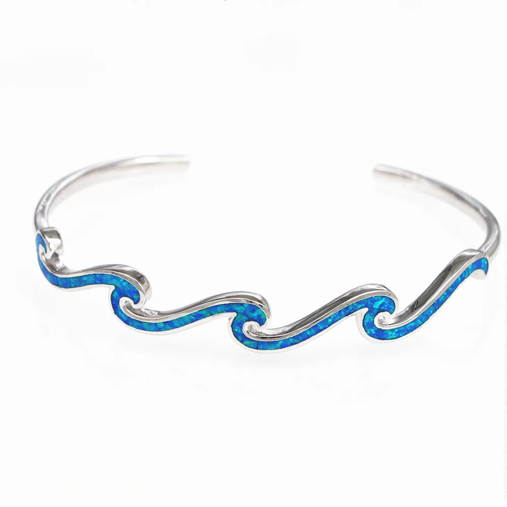 Wave Blue Opal Bangle 925s
